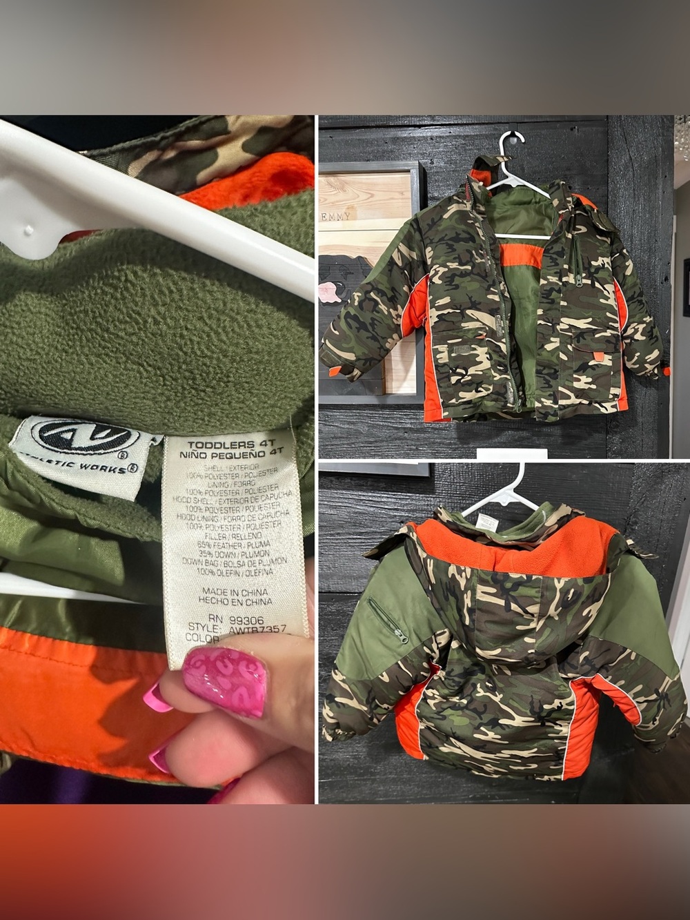 Athletic Works Toddler Camouflage Puffer Jacket with Orange Trim